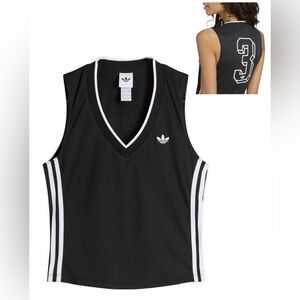 Adidas Originals V-Neck Sleeveless Jersey Track Top KD2279 Black Medium Sporty